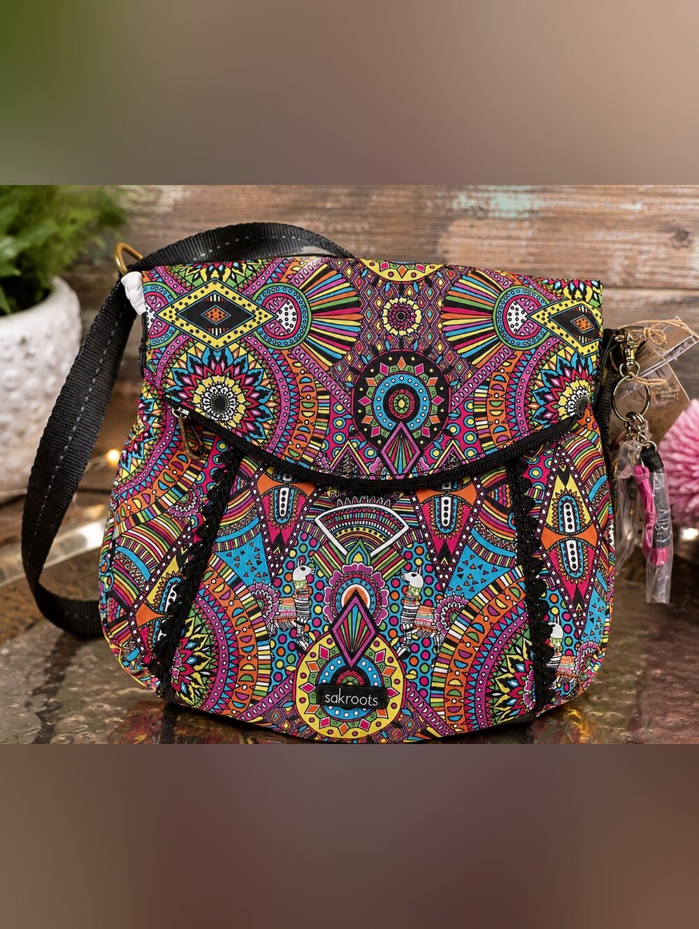 Sakroots Artist Circle Rainbow Llama Crossbody Bag NWT $89